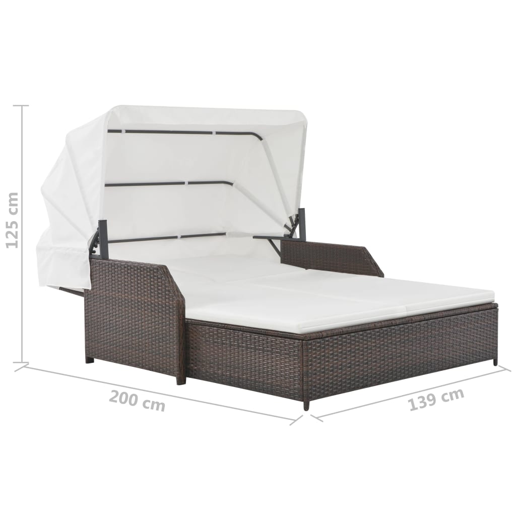Lettino Prendisole 2 Posti con Tettuccio in Polyrattan Marrone | homemem39