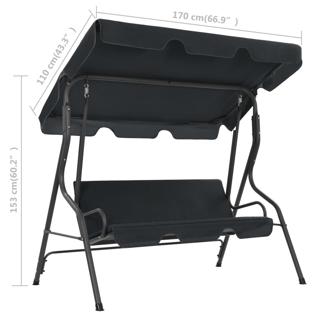 Panchina a Dondolo da Giardino Antracite 170x110x153 cm | homemem39