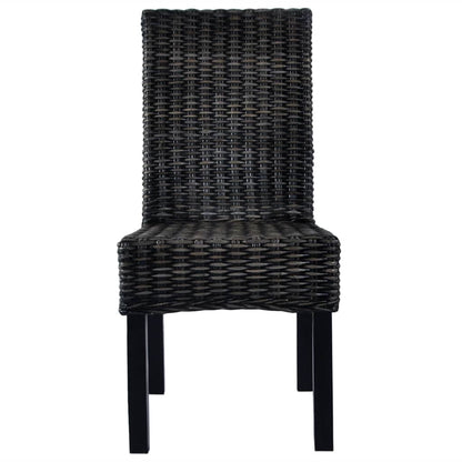 Sedie da Pranzo 4 pz Nere in Rattan Kubu e Legno di Mango