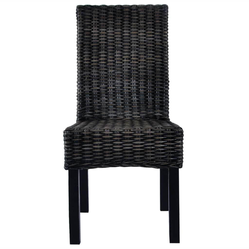 Sedie da Pranzo 4 pz Nere in Rattan Kubu e Legno di Mango