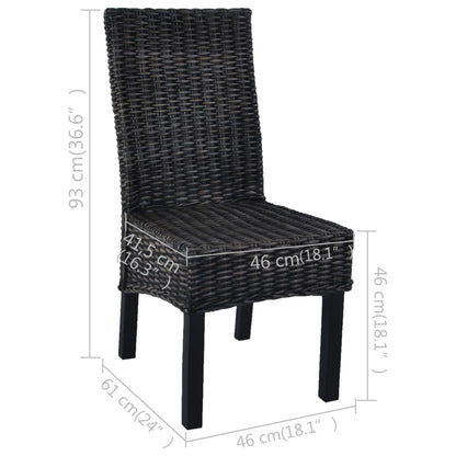 Sedie da Pranzo 4 pz Nere in Rattan Kubu e Legno di Mango