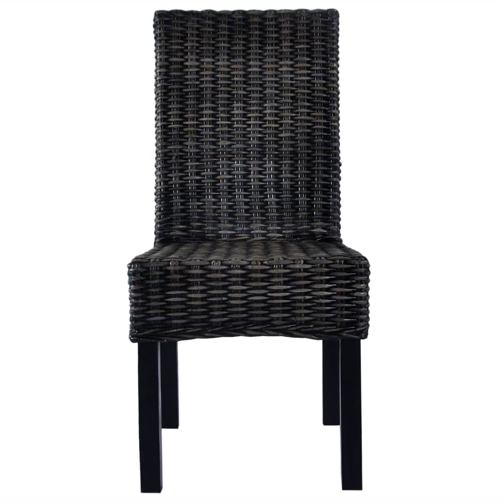 Sedie da Pranzo 6 pz Nere in Rattan Kubu e Legno di Mango