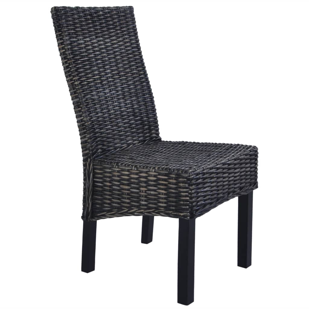 Sedie da Pranzo 6 pz Nere in Rattan Kubu e Legno di Mango