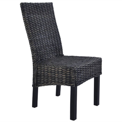 Sedie da Pranzo 6 pz Nere in Rattan Kubu e Legno di Mango