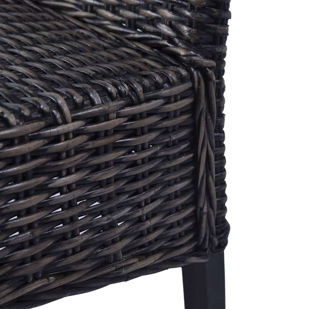 Sedie da Pranzo 6 pz Nere in Rattan Kubu e Legno di Mango