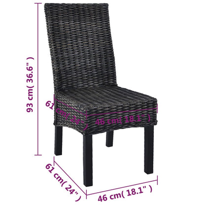 Sedie da Pranzo 6 pz Nere in Rattan Kubu e Legno di Mango