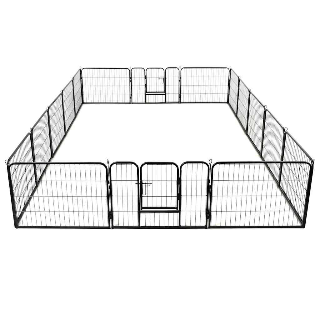 Box per Cani con 16 Pannelli in Acciaio 60x80 cm Nero | homemem39