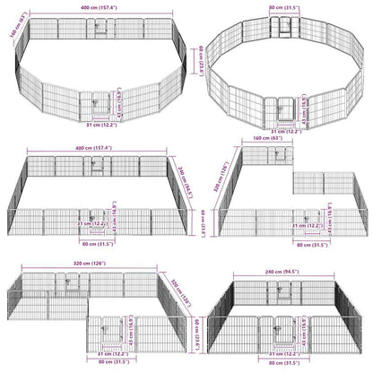 Box per Cani con 16 Pannelli in Acciaio 60x80 cm Nero | homemem39