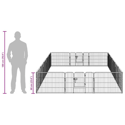 Box per Cani con 16 Pannelli in Acciaio 60x80 cm Nero | homemem39