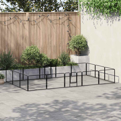 Box per Cani con 16 Pannelli in Acciaio 60x80 cm Nero | homemem39