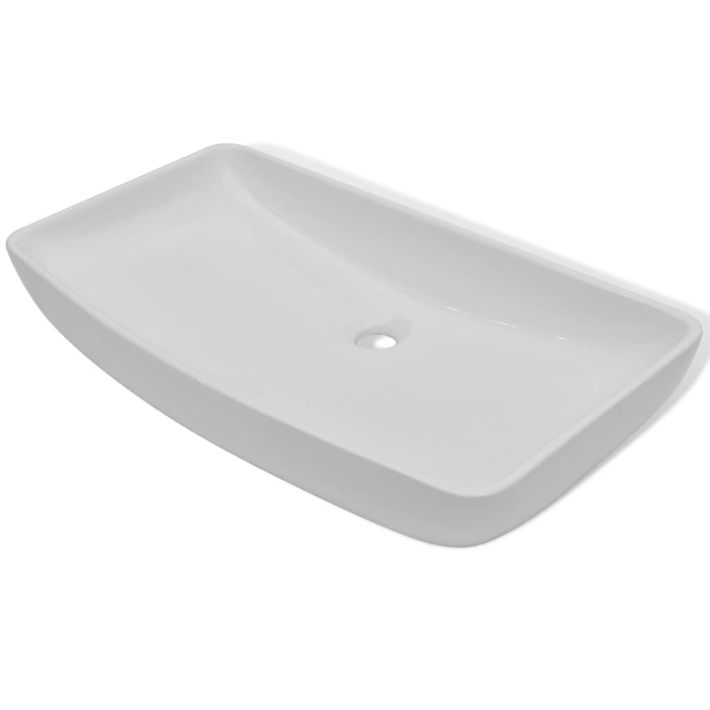 Lavello Bagno con Miscelatore in Ceramica Rettangolare Bianco