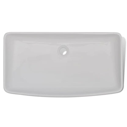 Lavello Bagno con Miscelatore in Ceramica Rettangolare Bianco