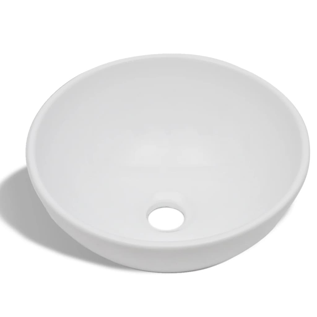 Lavello Bagno con Miscelatore in Ceramica Rotondo Bianco