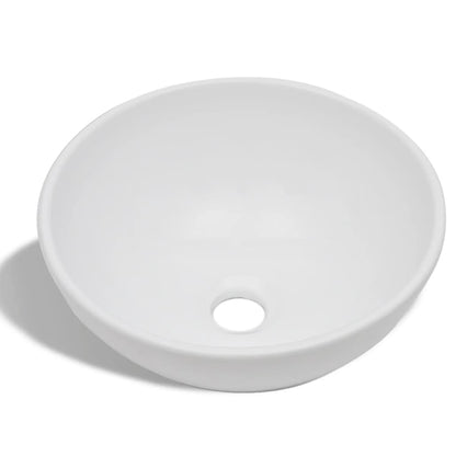 Lavello Bagno con Miscelatore in Ceramica Rotondo Bianco - homemem39