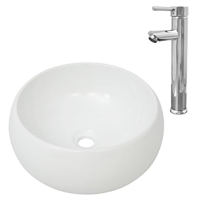 Lavello Bagno con Miscelatore in Ceramica Rotondo Bianco