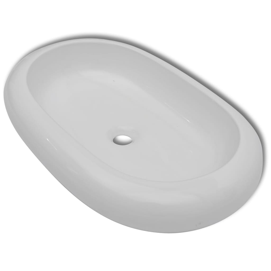 Lavello Bagno con Miscelatore in Ceramica Ovale Bianco