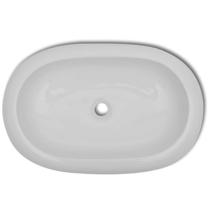 Lavello Bagno con Miscelatore in Ceramica Ovale Bianco