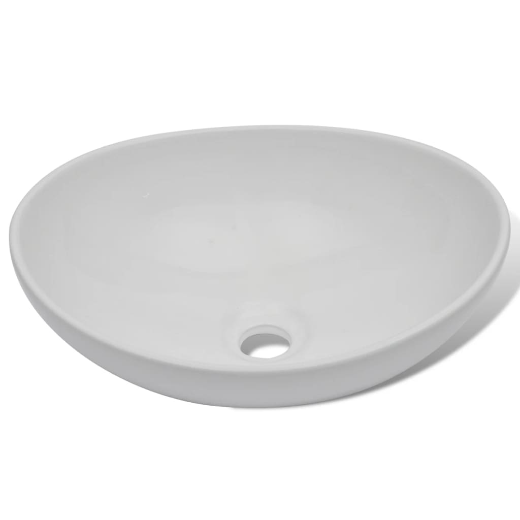 Lavello Bagno con Miscelatore in Ceramica Ovale Bianco - homemem39