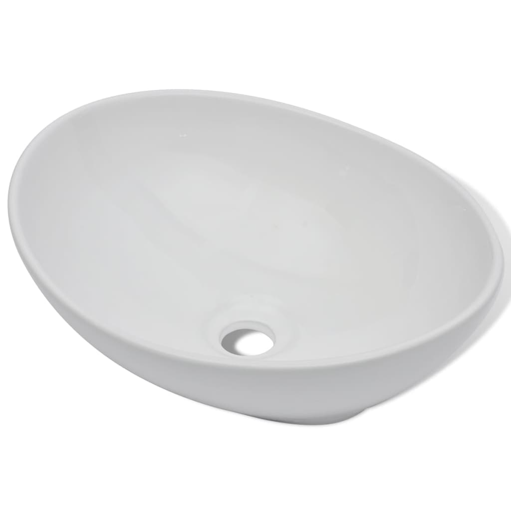 Lavello Bagno con Miscelatore in Ceramica Ovale Bianco - homemem39