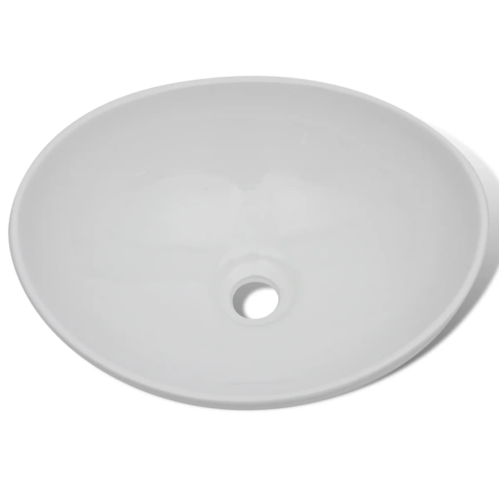 Lavello Bagno con Miscelatore in Ceramica Ovale Bianco - homemem39