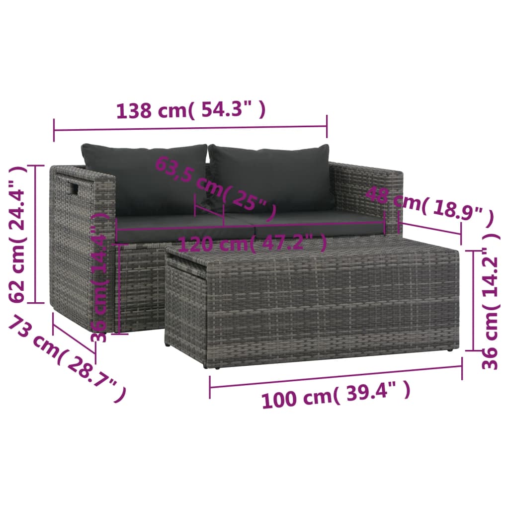 Set Divani da Giardino 6 pz con Cuscini in Polyrattan Grigio | homemem39
