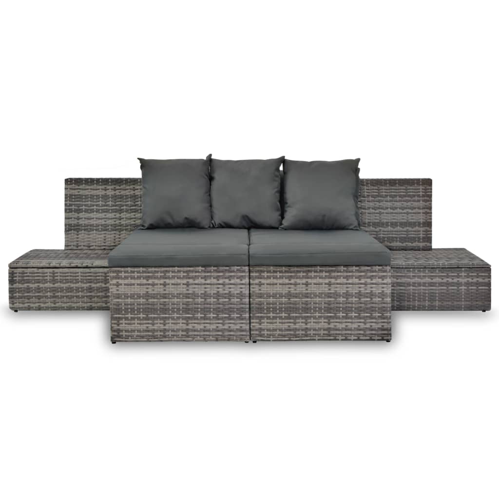 Set Divani da Giardino 4 pz con Cuscini in Polyrattan Grigio - homemem39