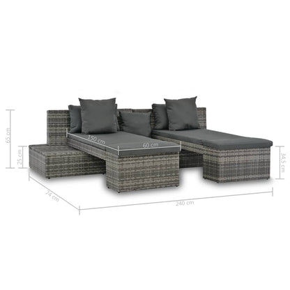 Set Divani da Giardino 4 pz con Cuscini in Polyrattan Grigio - homemem39