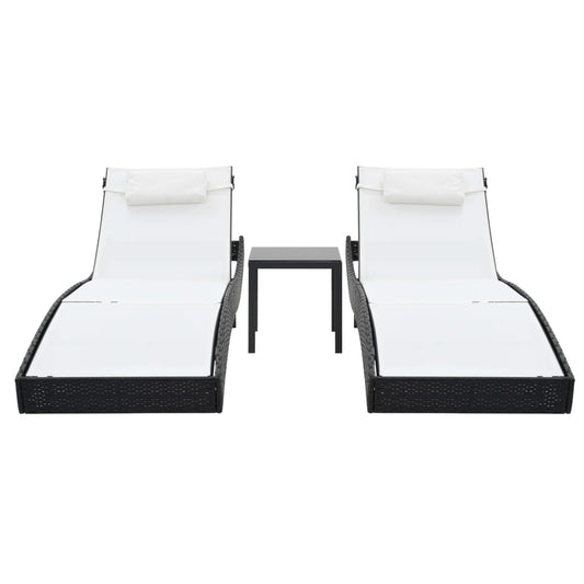 Lettini Prendisole 2 pz e Tavolo in Polyrattan e Textilene Nero | homemem39