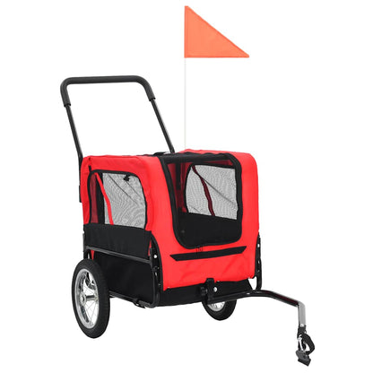 Rimorchio per Animali Domestici e Passeggino 2in1 Rosso e Nero | homemem39