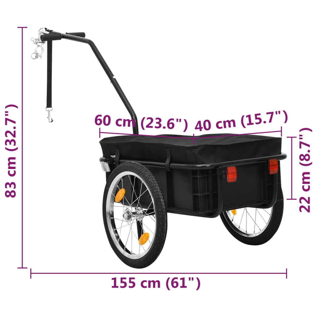 Rimorchio Bici/Carrello Manuale 155x60x83 cm in Acciaio Nero - homemem39