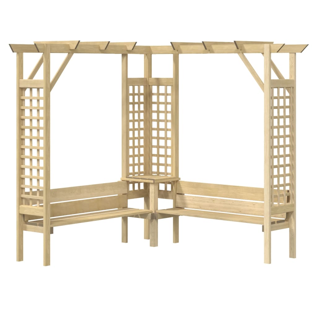 Pergola Angolare con Panca in Legno di Pino Impregnato | homemem39