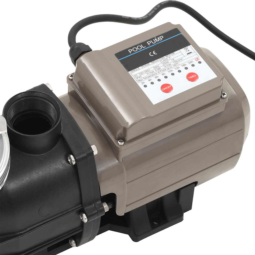 Pompa per Piscina con Timer Nera 0,25 HP 8000 L/h