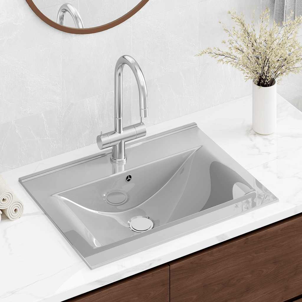 Lavandino con Troppopieno 60x46x16 cm in Ceramica Argento | homemem39