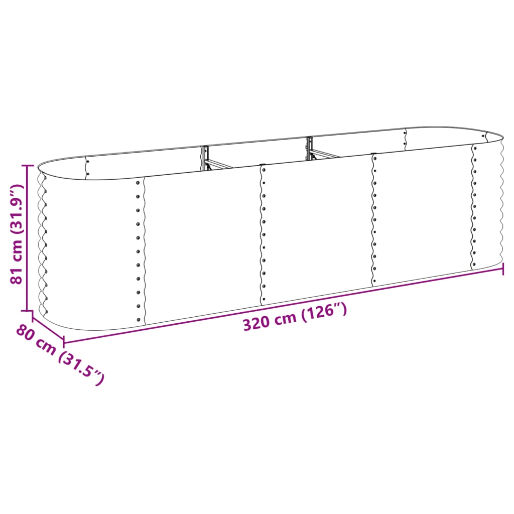 Letto Rialzato Giardino 320x80x81 cm in Acciaio Zincato Argento