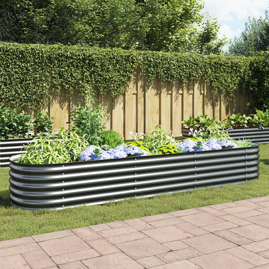 Raised Garden Bed 320x80x44 cm in Gray Galvanized Steel