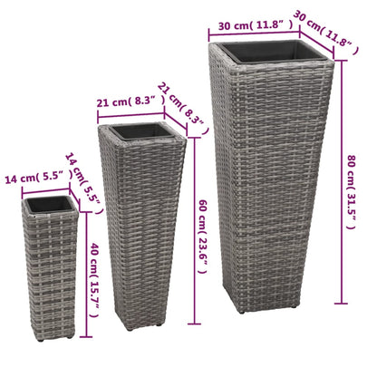 Letti Rialzati da Giardino 3 pz in Polyrattan Grigio - homemem39