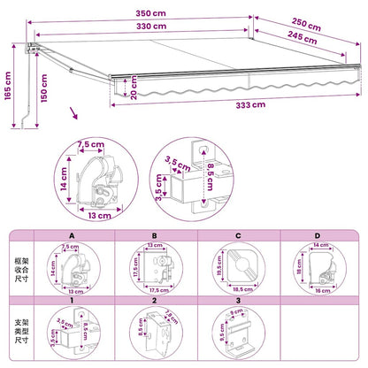 Tenda da Sole Pieghevole Manuale 350 cm Antracite