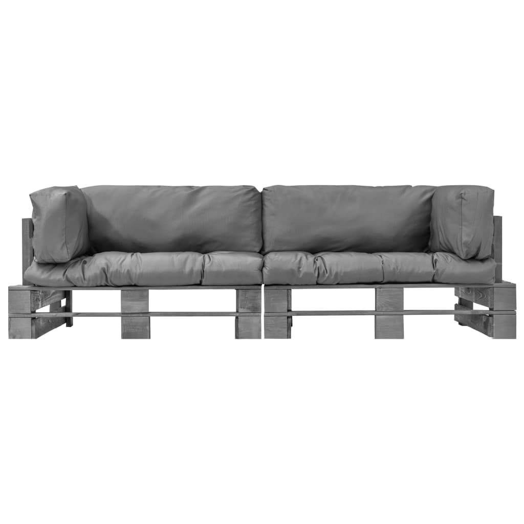 Set Divani Giardino Pallet 2pz con Cuscini Grigi Legno di Pino | homemem39