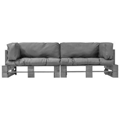Set Divani Giardino Pallet 2pz con Cuscini Grigi Legno di Pino | homemem39