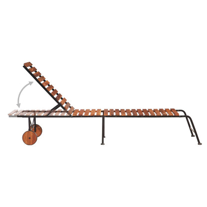 Lettino Prendisole con Gambe in Acciaio Legno Massello Acacia - homemem39