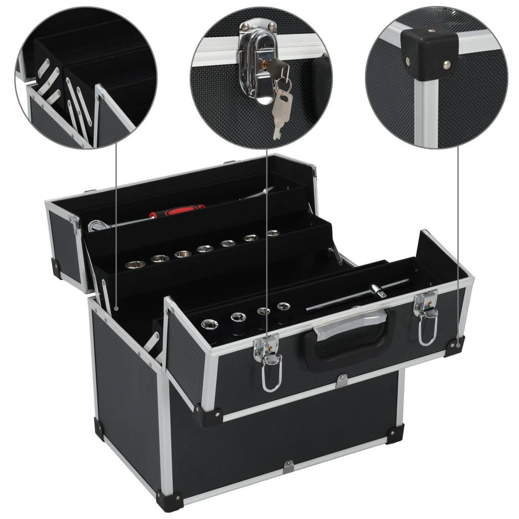 Valigetta per Attrezzi 38x22,5x34 cm Nera in Alluminio | homemem39