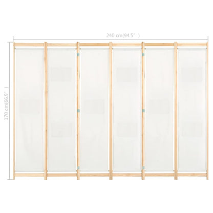 Divisorio a 6 Pannelli 240x170x4 cm in Tessuto Crema