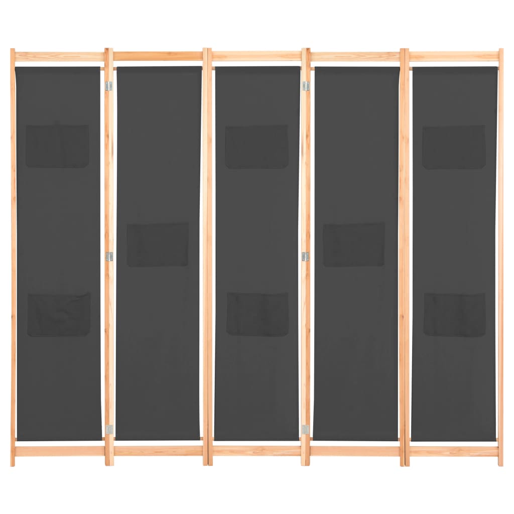 Divisorio a 5 Pannelli Grigio 200x170x4 cm in Tessuto | homemem39
