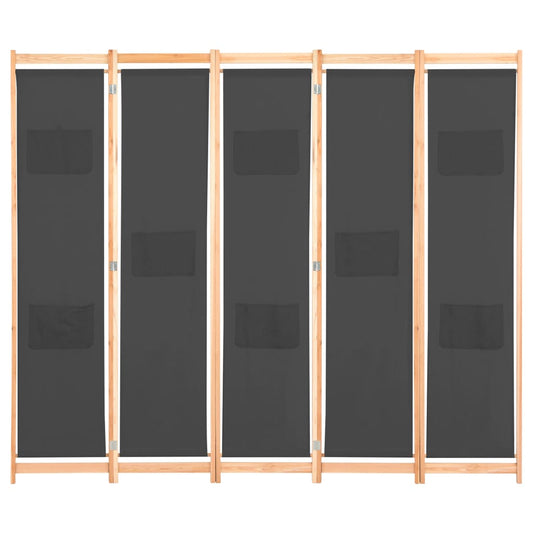 Divisorio a 5 Pannelli Grigio 200x170x4 cm in Tessuto - homemem39