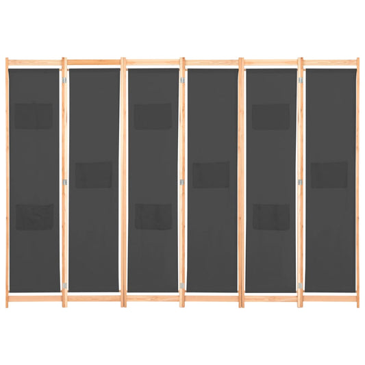Divisorio a 6 Pannelli Grigio 240x170x4 cm in Tessuto - homemem39