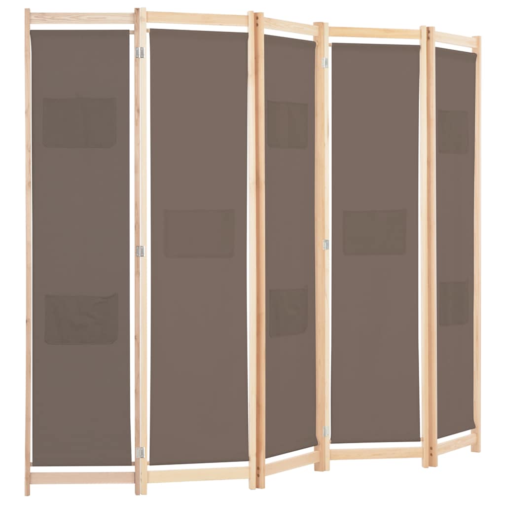 Divisorio a 5 Pannelli Marrone 200x170x4 cm in Tessuto | homemem39