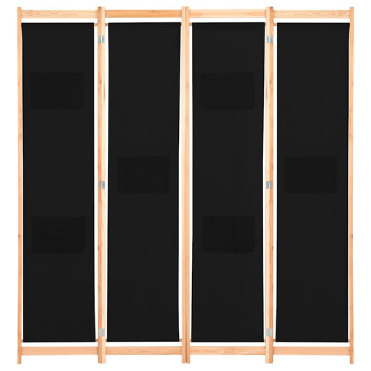 Divisorio a 4 Pannelli Nero 160x170x4 cm in Tessuto | homemem39