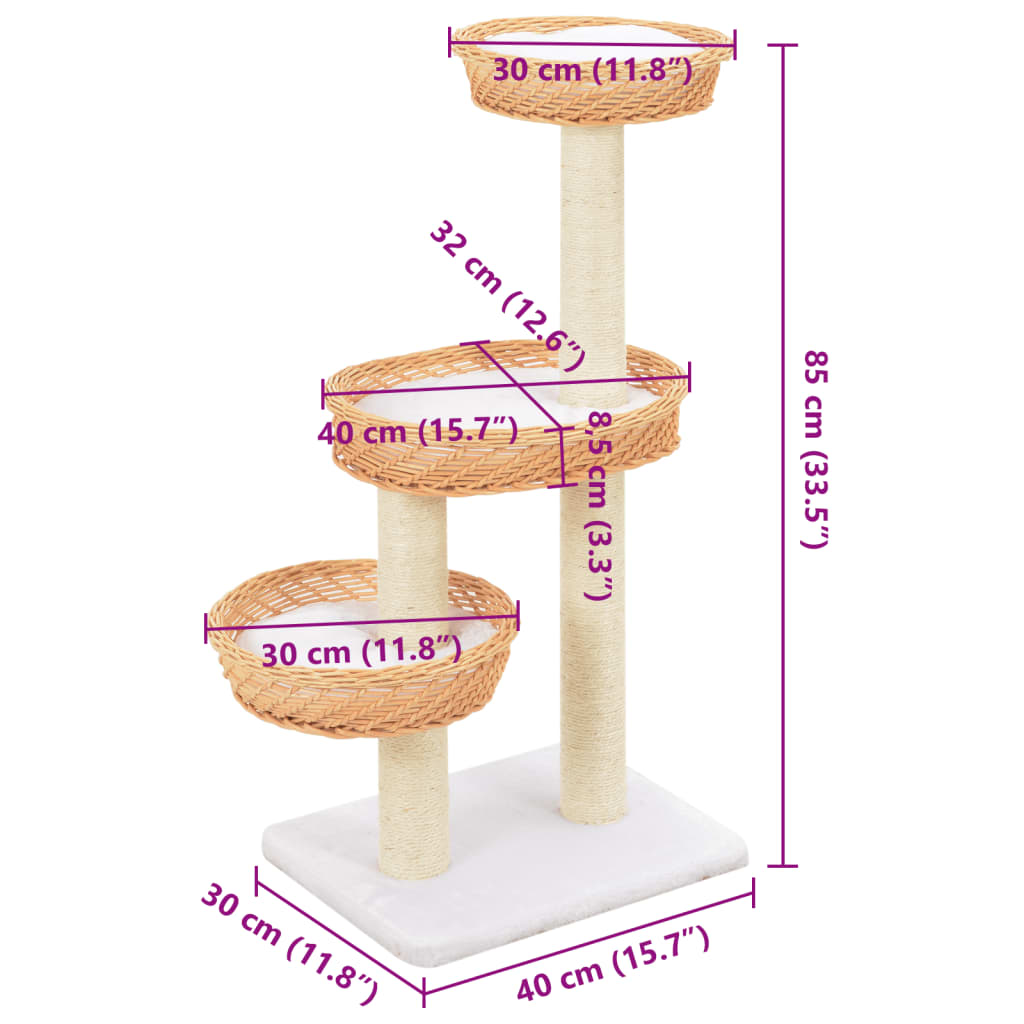 Albero per Gatti con Tiragraffi in Legno di Salice Naturale