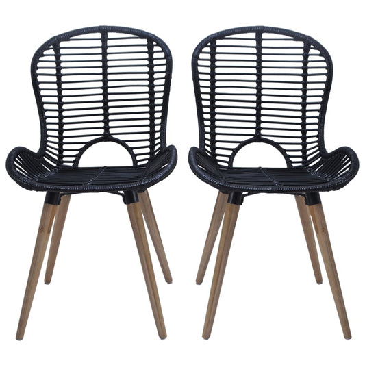 Sedie da Pranzo 6 pz Nere in Rattan Naturale | homemem39