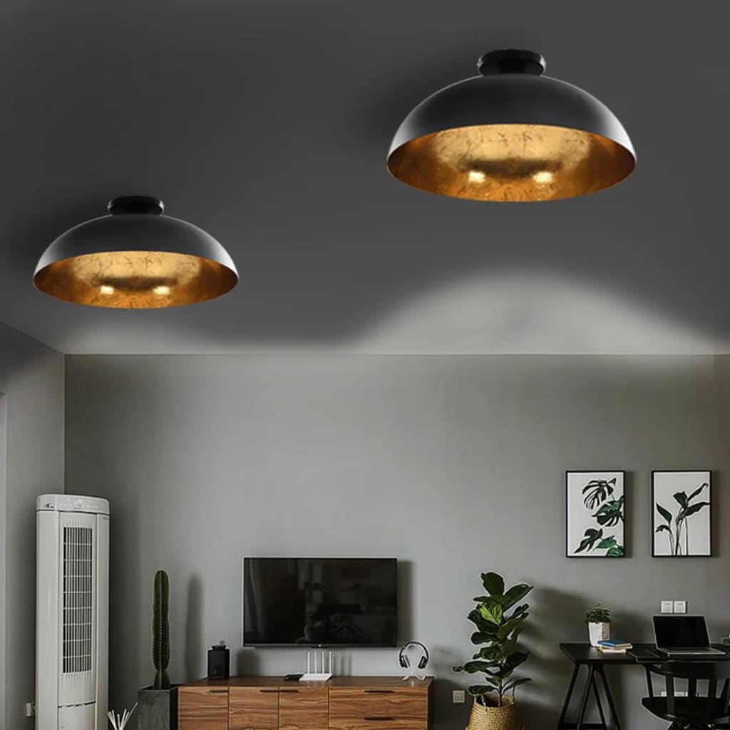Lampadari 2 pz Nero e Oro Semi-Sferici E27 | homemem39